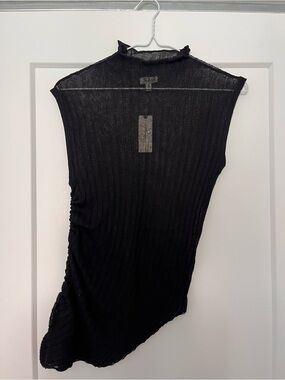 NWT Anthro Pilcro Black Ribbed Asymmetric Sheer Sleeveless Top